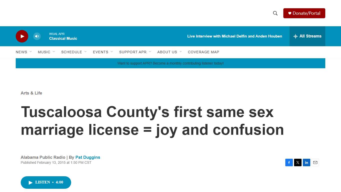 Tuscaloosa County's first same sex marriage license = joy and confusion Alabama Public Radio